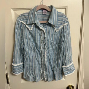 4/$25 Kenzie Girl Boho Western Pearl Snap Button Shirt Small (7/8)